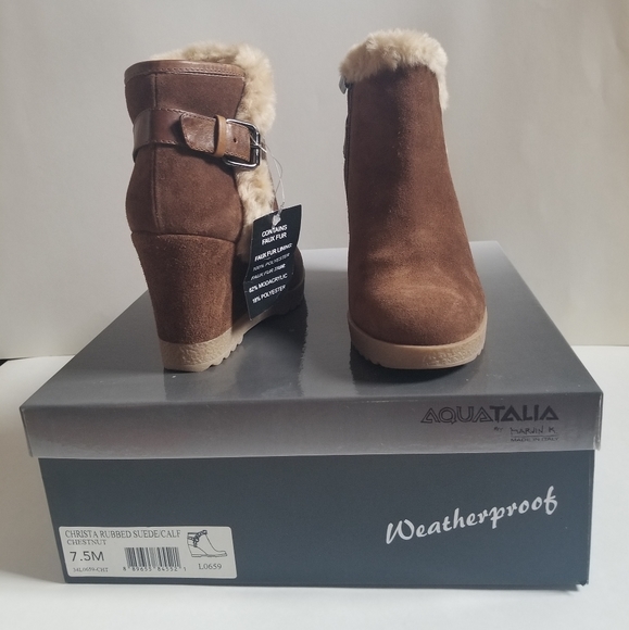 AQUATALIA Christa Suede Ankle Weatherproof Booties in Chestnut, Size 7 1/2 - Picture 2 of 7
